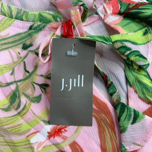 J. Jill Womens Tunic Top Pink Floral 3/4 Sleeve Keyhole Neck Tie Side Slit M $99 - Picture 8 of 12